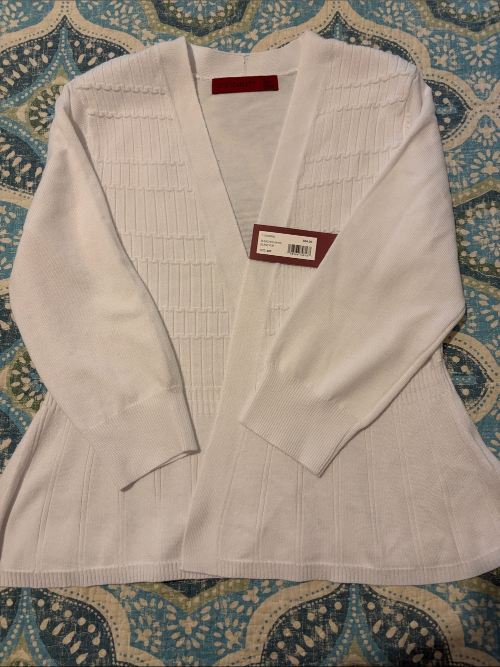 Love Scarlett Open-Front White Knit Cardigan 3/4 sleeve Sweater